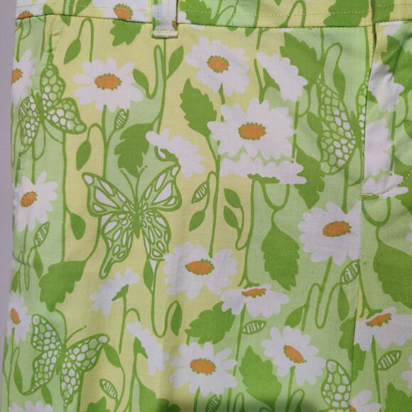 Lilly Pulitzer White Label Sz 10 Green Butterfly Daisy Pedal Pushers Capri Pants - Picture 2 of 7